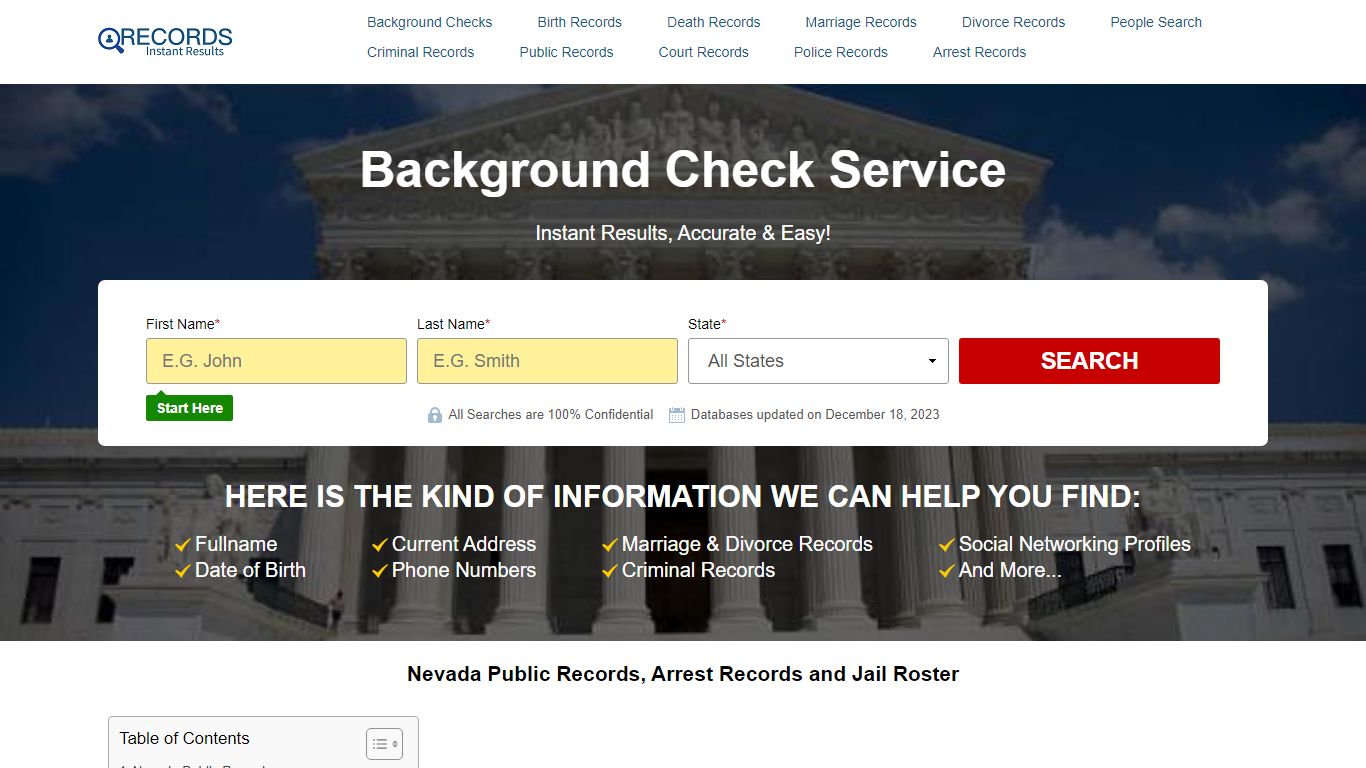 Nevada Public Records, Arrest Records and Jail Roster